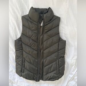 Olive Green Puffer Vest Zipper Front